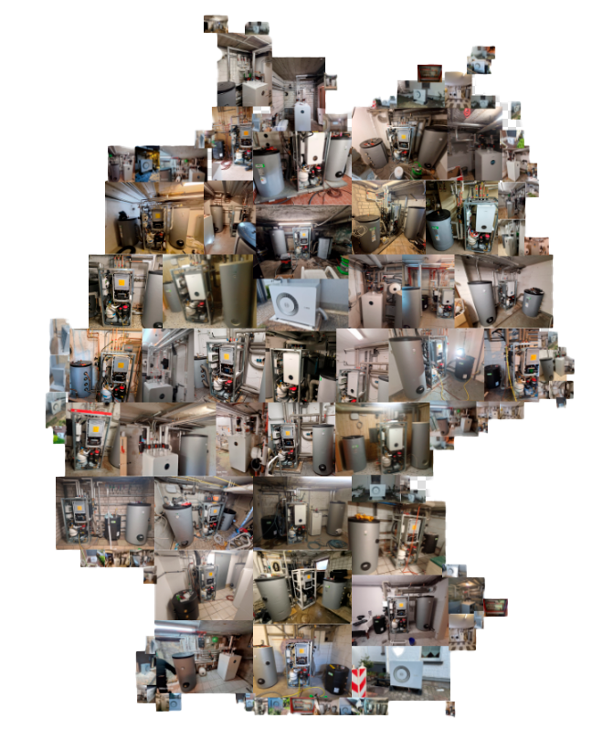 A image of a concrete sphere, balanced between two other larger spheres